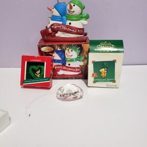 Christmas Tree Ornaments Lot Of 4 Twitty,  Snowmen, Lovebirds, Heart Holidays